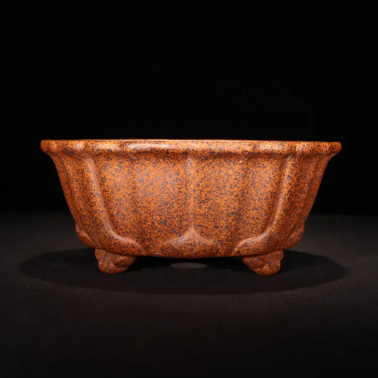 宜兴本地手工紫砂花盆简约透气吸水绿植盆景小圆盆柴烧还原烧碗莲