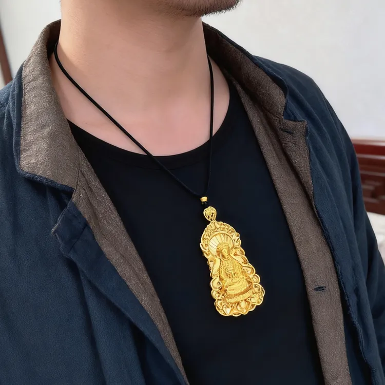 镀真金20克大号观音精美编绳观音项链