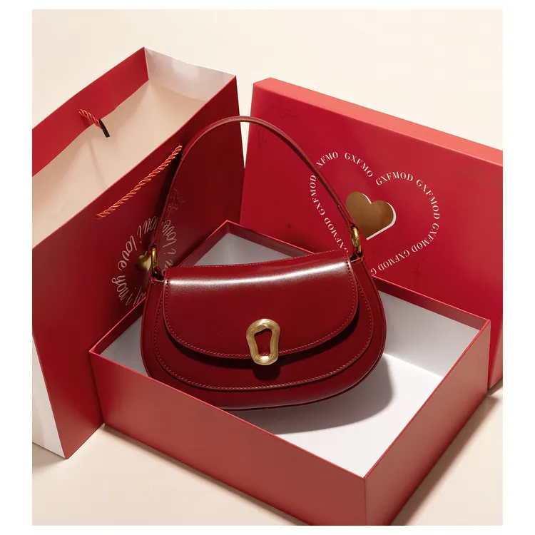 GXFMOD新款红色真皮小众品牌女包2025流行新娘包单肩斜挎法棍包