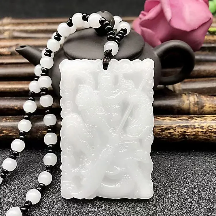 非金属玻璃吊坠 关公玉牌男士忠义勇武双面雕刻