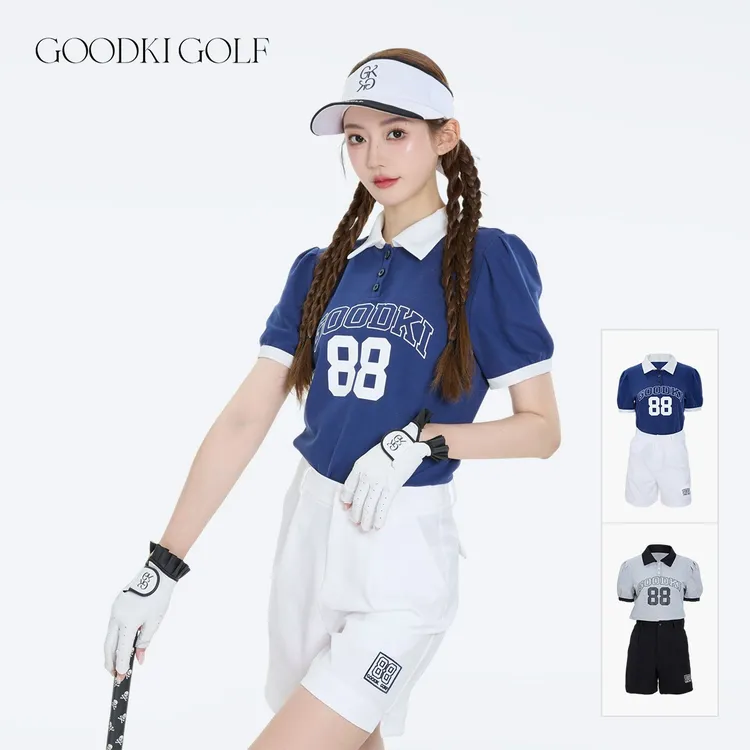 GOODKI美式学院风泡泡袖polo衫套装
