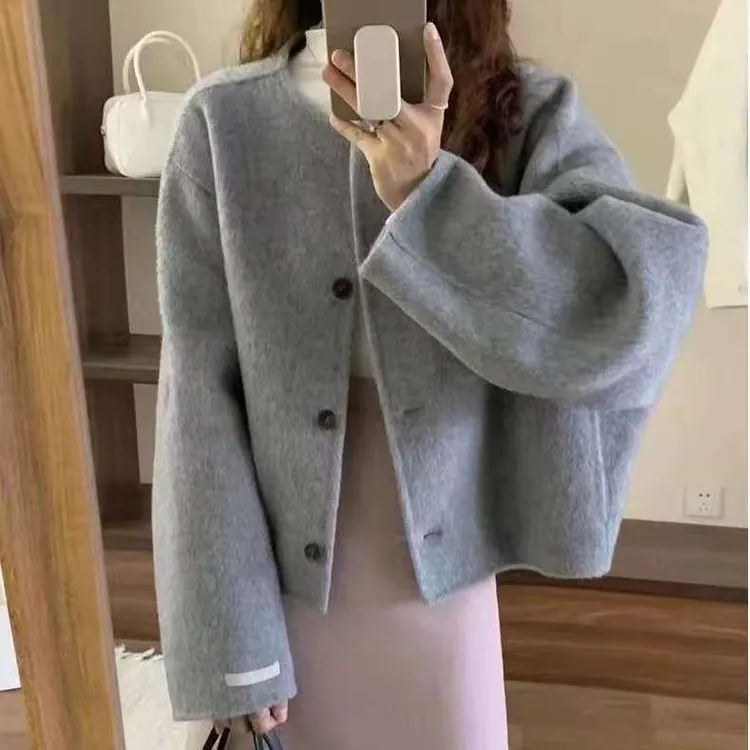 秋冬短款大衣宽松圆领保暖毛呢外套欧若小个子小香风气质上衣冬季