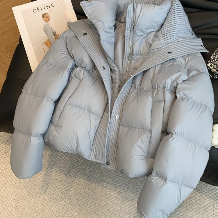 高端时尚设计假两件立领短款棉服女冬季高级感宽松加厚保暖外套