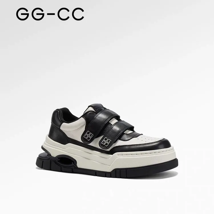 【异空链结】GGCC2025年秋季新款魔术贴黑白熊猫板鞋女厚底休闲鞋