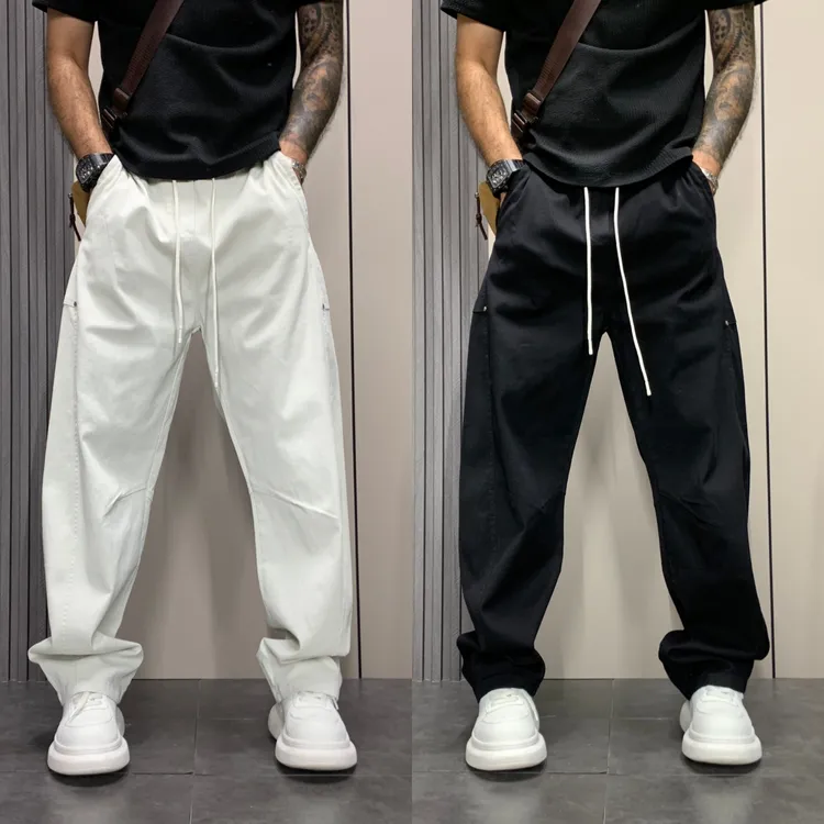 美式潮流纯色宽松直筒休闲裤男2025秋季款痞帅百搭简约工装弯刀裤