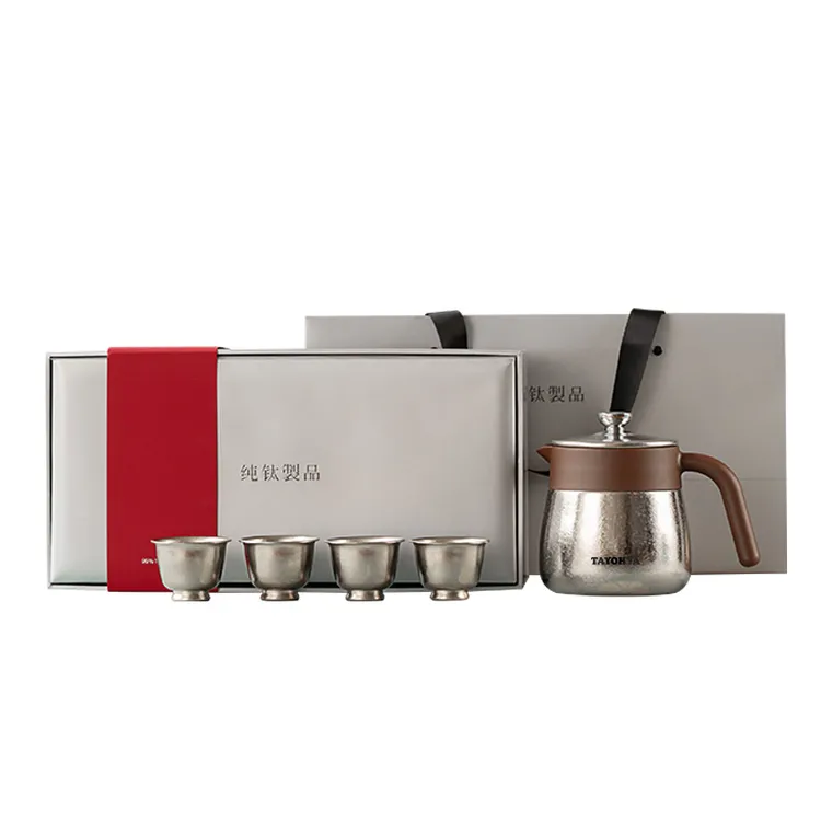 多样屋钛雅集600ml茶具组-钛本色复古家用大容量带盖手冲泡壶水具
