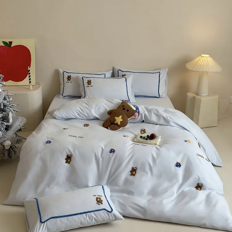 可爱新款毛巾绣纯棉磨毛四件套加厚保暖卡通全棉被套床单床上用品