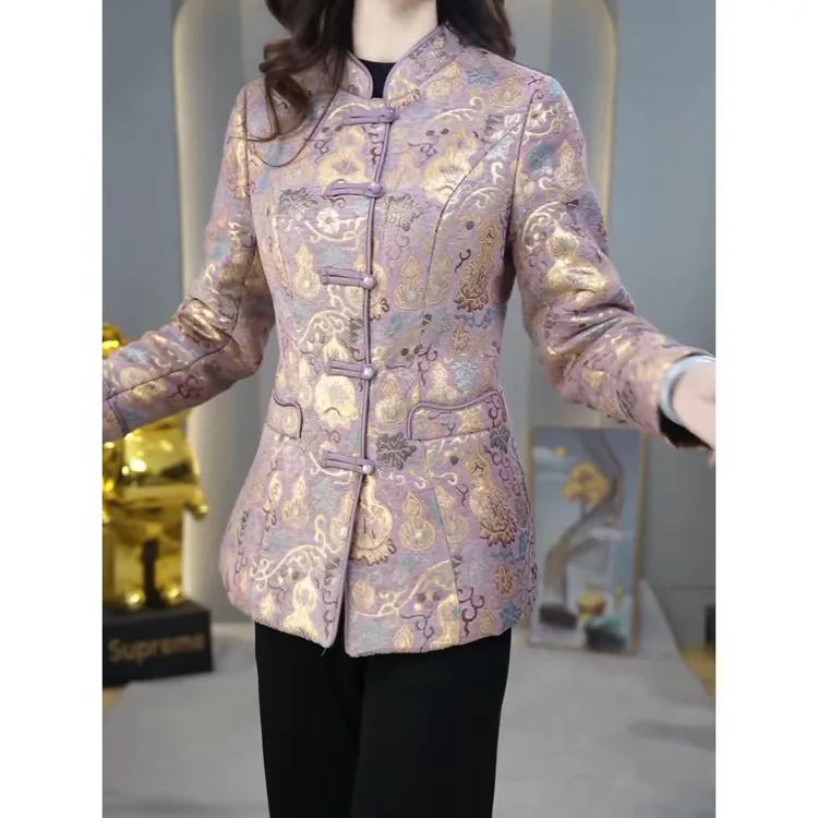 高级雪尼尔绒棉衣外套女冬季2025新款国风显瘦遮肚子妈妈棉服棉袄