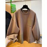 春秋新款大版设计感不规则别致时尚圆领套头卫衣女小众上衣潮流爆