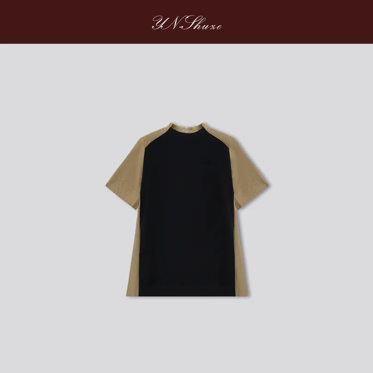YN-SHUZE【榛果浓茶】春夏设计感小众拼色短袖SZ-YNC-2024953