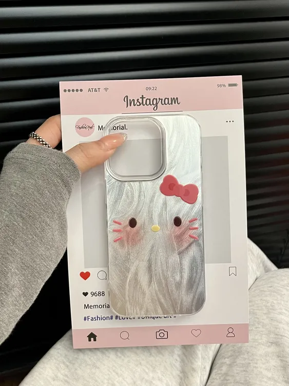 害羞Kitty猫咪适用苹果16pro手机壳华为小米oppo镭射防摔网红少女