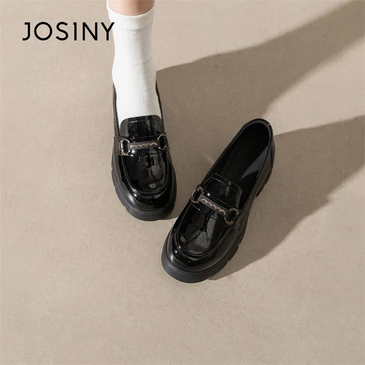 卓诗尼英伦风小皮鞋2025春秋新款系带单鞋一脚蹬厚底乐福鞋女款