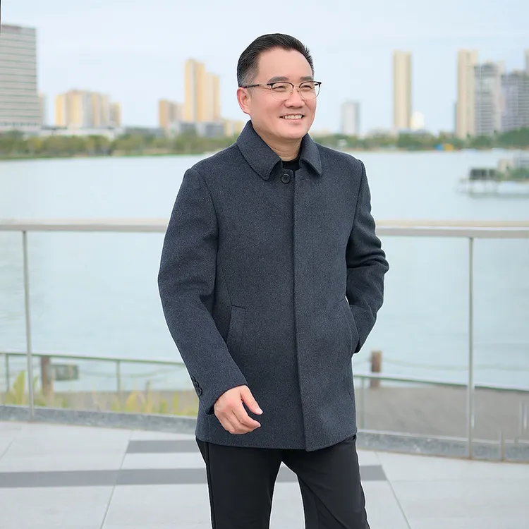 双面妮爸爸装外套秋冬新品中老年羊毛呢大衣中长款翻领中年呢大衣