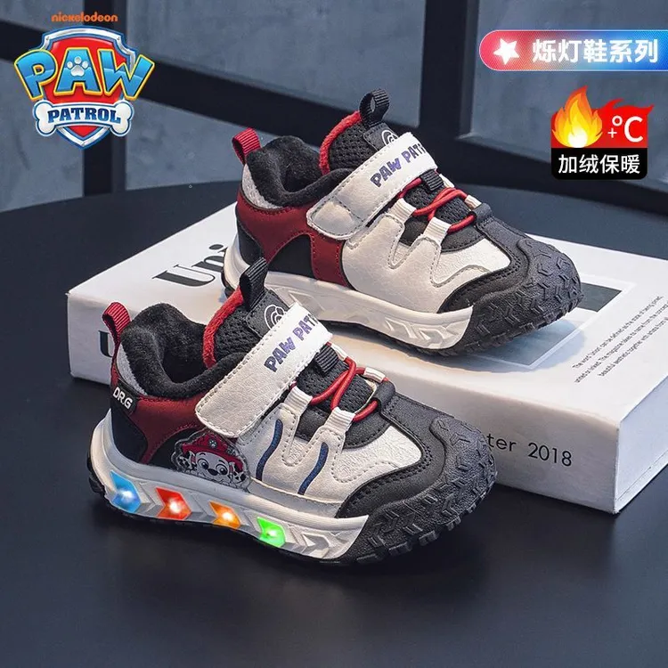 汪汪队2025年冬季新款新中式童鞋男女童加绒闪灯鞋儿童休闲运动鞋