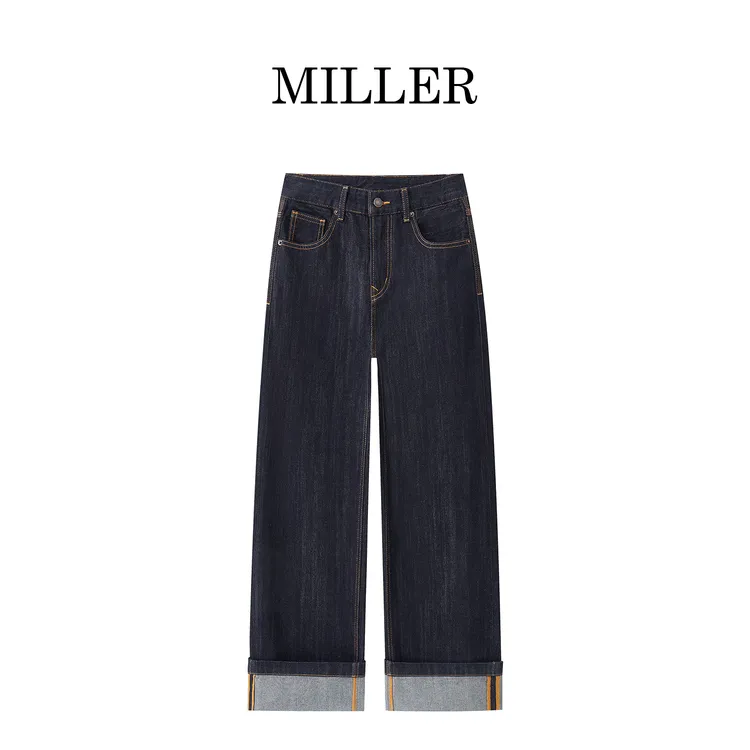 MILLER [织锦]秋季新款日本进口棉纱窄版直筒阔腿裤牛仔裤-9337