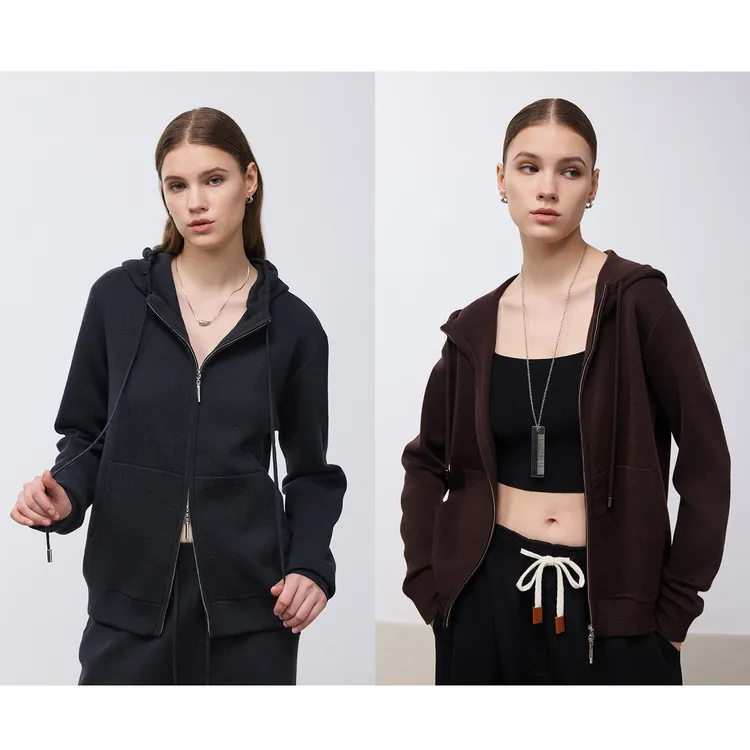 MARIUS【琥珀流光风】"慢生活"德国扬子纱微落肩连帽针织开衫