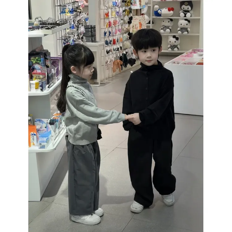 春秋季儿童套装新款秋韩版洋气针织毛线开衫百搭西装裤两件套 YR