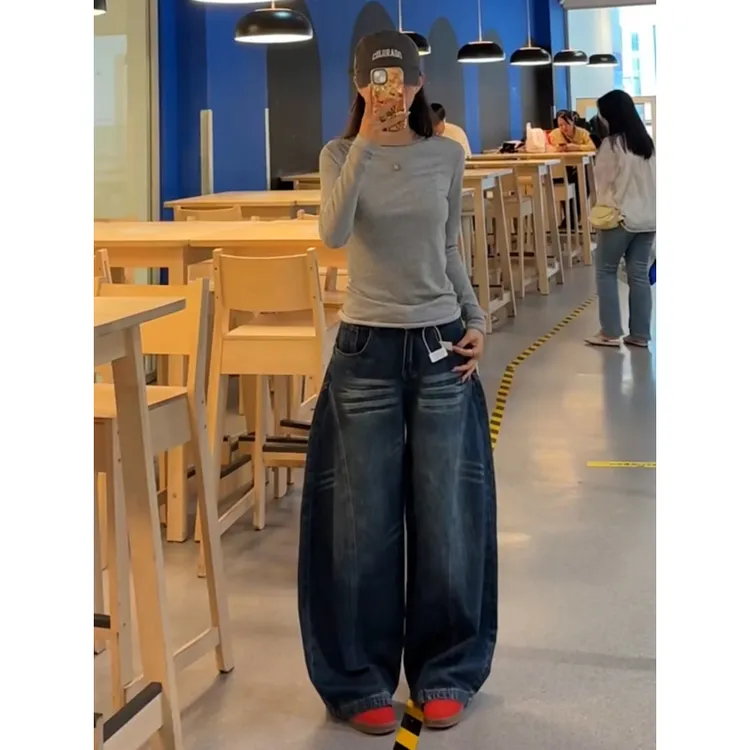 美式弯刀水洗低腰牛仔裤女2025秋季新款宽松显瘦微喇叭马蹄拖地裤