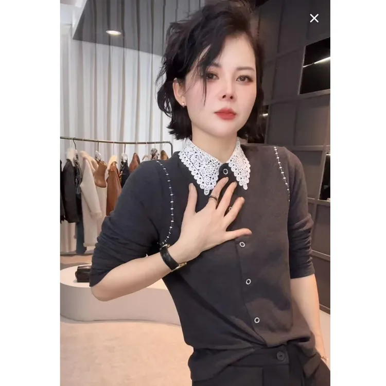 《姚家优麦汇》Y7276冬款双面绒设计感时尚百搭长袖显瘦上衣女