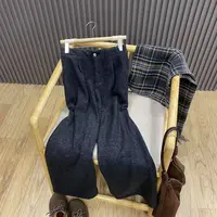 毛呢高腰加绒直筒阔腿裤秋冬加厚保暖显瘦百搭宽松长裤女K8190