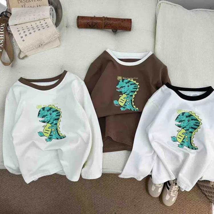 男圆领卡通休闲T恤长袖中大童童装打底衣