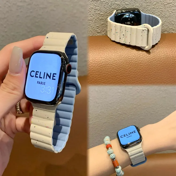 适用于苹果手表iwatchs11s10彩点硅胶磁吸表带iwatchs9applewatch
