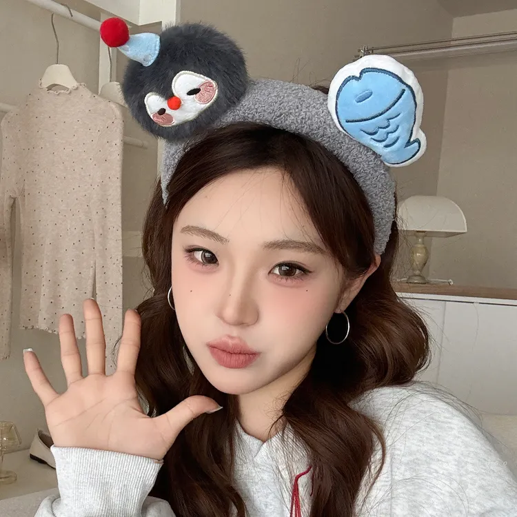 韩系ins风可爱卡通毛绒企鹅小鱼发箍女洗脸压发头箍发卡头饰发饰