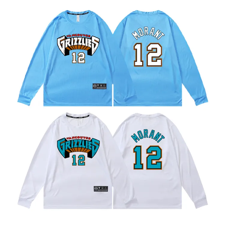 灰熊队莫兰特速干热身投篮服长袖男美式篮球运动健身圆领T恤透气