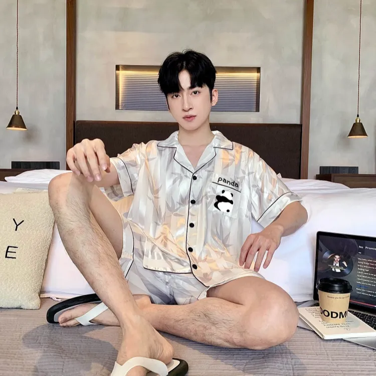 睡衣熊猫男款夏季冰丝2025新款短袖夏天大码青少年家居服套装