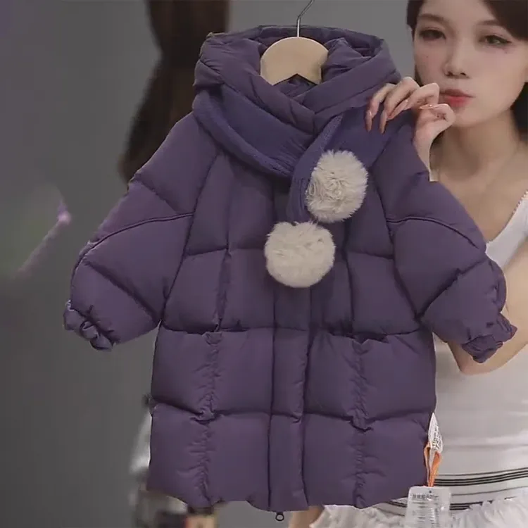 2025年冬季新款儿童男女童中大童连帽棉服防寒服中长款外套棉袄潮