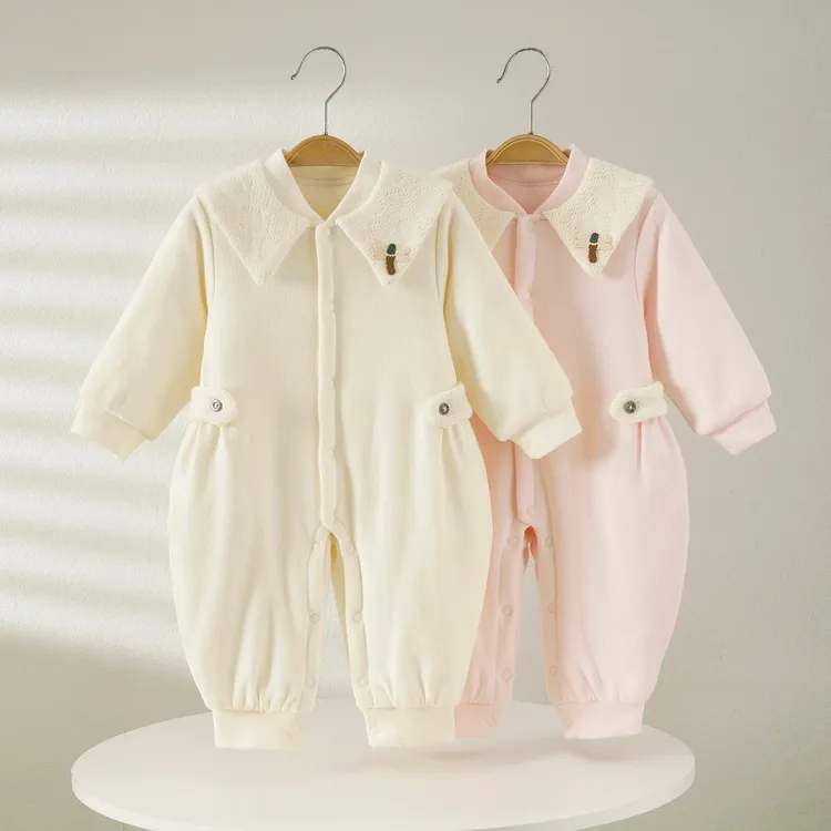 婴儿秋冬款纯棉加厚夹棉保暖无骨长袖哈衣宝宝公主风超萌洋气爬服