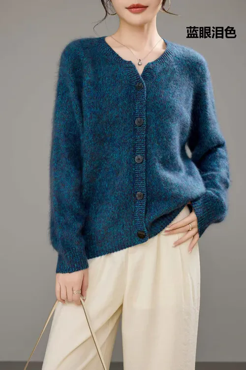 某禾爆款~~复古小皮草花纱剪刀领开衫毛衣加厚百搭上衣秋冬针织衫