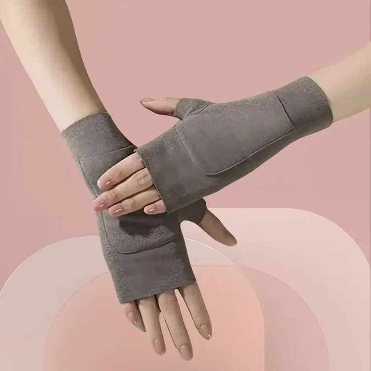 双面德绒保暖手套男女秋冬保暖防寒学生写字漏手指头手套