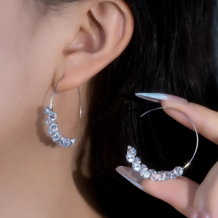 金美澳 合金合成锆石耳饰 高级感轻奢小众超强气场耳环耳钩耳挂女