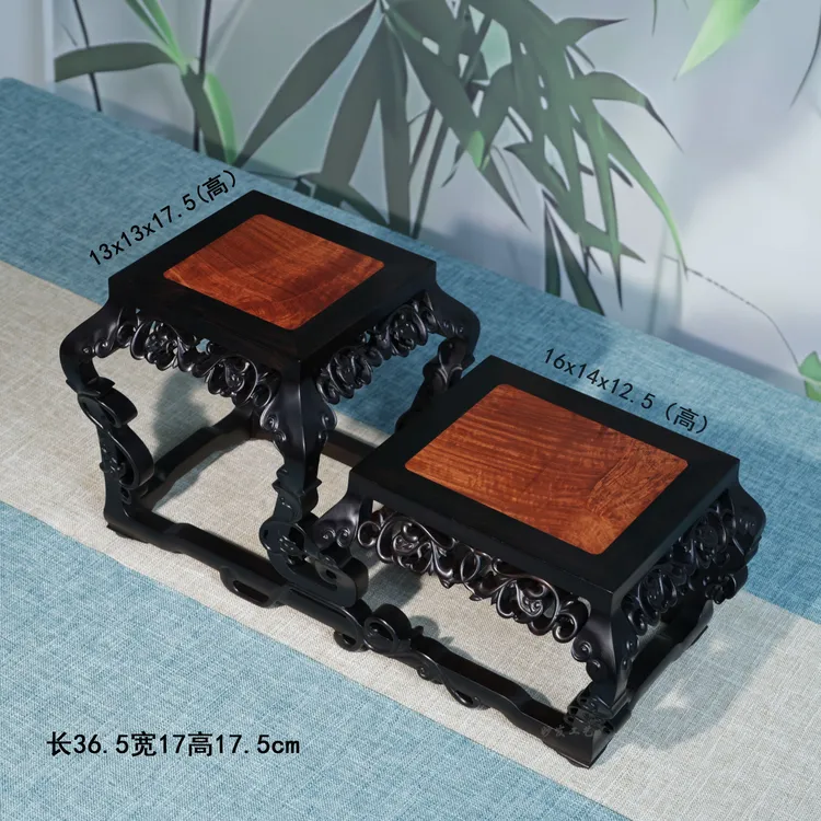 【高品质豪华款】紫光檀精品雕花高低两连台文玩展示架盆景底座摆台