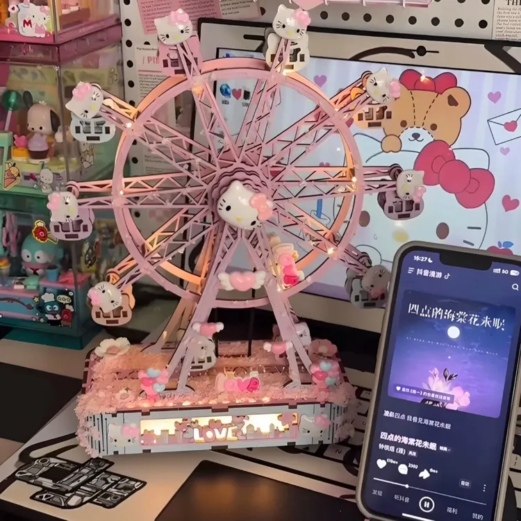 情人节旋转发光摩天轮手工拼装音乐八音盒女生生日表白礼物装DIY
