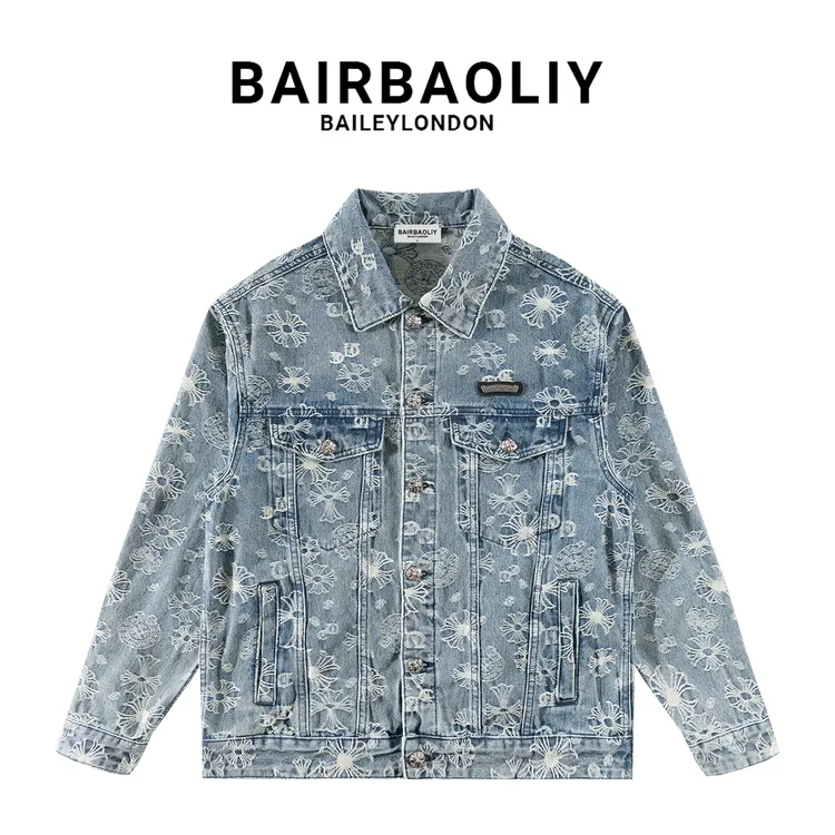 BAIRBAOLIY2025新款小香风大牌质感十字提花高版本牛仔夹克外套男