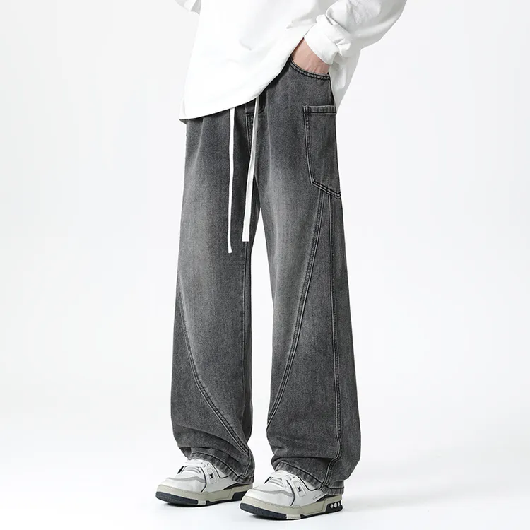 高品质男款爆款微喇宽松直筒大码潮流复男3040岁男士牛仔裤