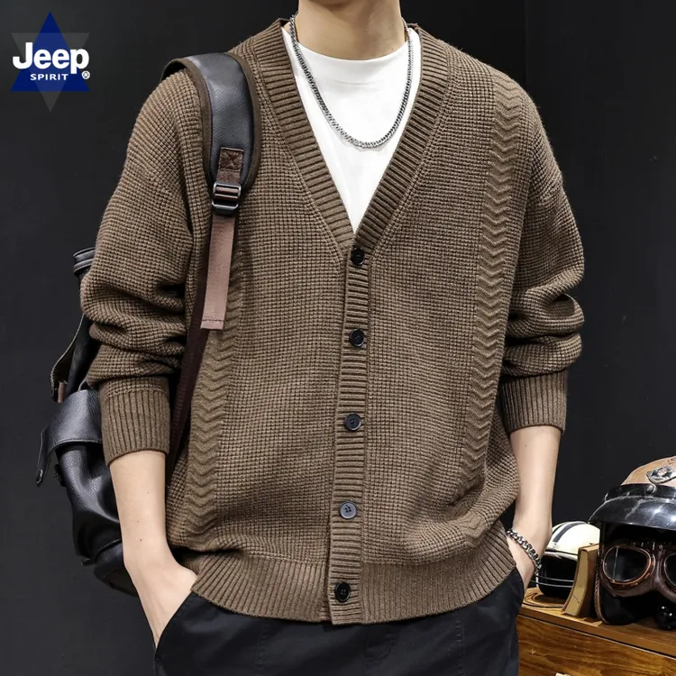 V领排扣开衫毛衣男士外套2025新款秋冬大码衣服针织休闲高端潮牌
