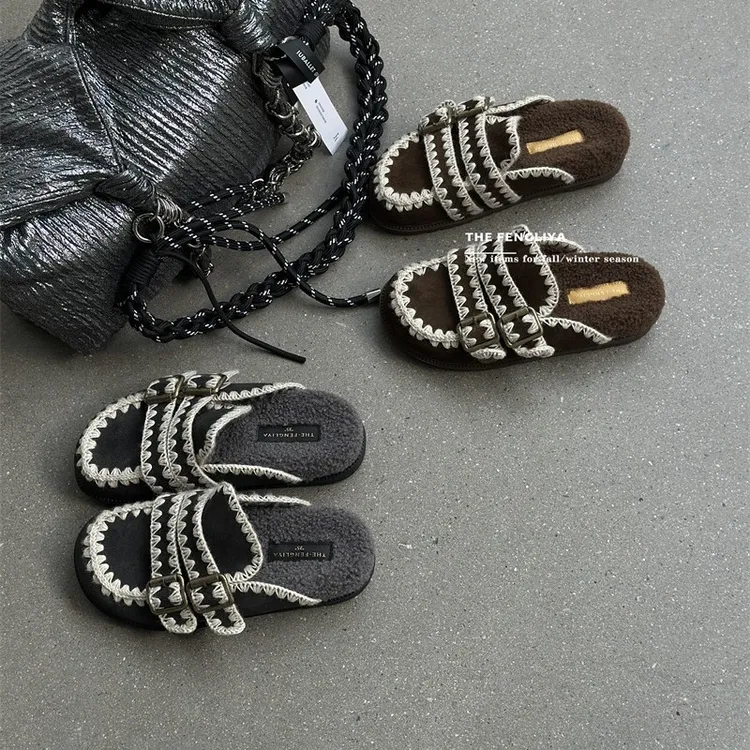 高级感慵懒风百搭包头拖鞋女2025冬季新款时尚洋气一脚蹬博肯拖鞋