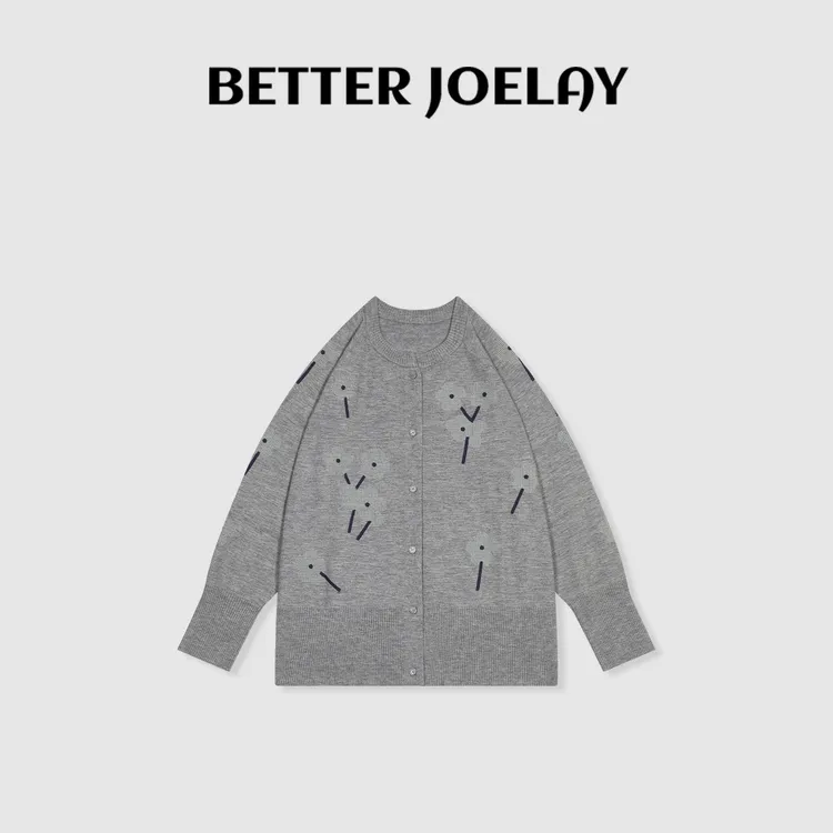 BETTER JOELAY-【趣味表情】时尚开衫毛针织衫温柔韩版LL6199