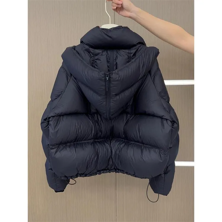 冬季2025年新款设计感加厚连帽棉服外套女欧货洋气短款面包服棉袄