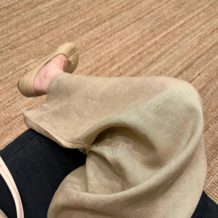 慵懒风休闲直筒裤女春夏季新款麻色高腰宽松阔腿裤气质垂感长裤子