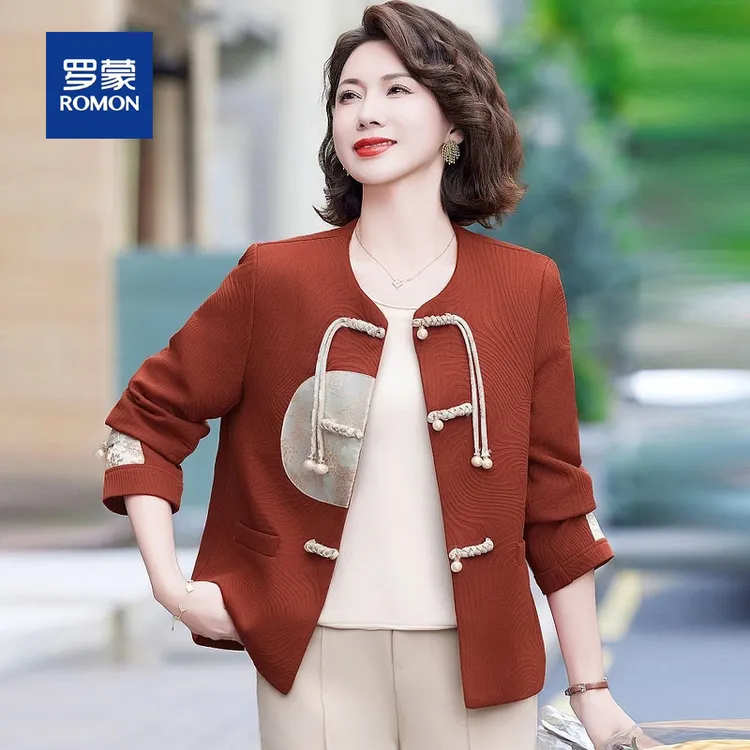 罗蒙妈妈端庄大气秋装外套新中式国风开衫新款中老年女装春秋上衣
