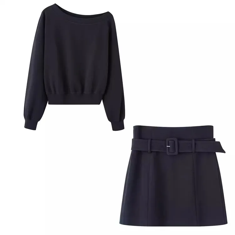 艾家商场同款卫衣半身裙女露肩字母斜肩百搭甜辣风森系3004-3003