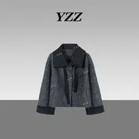 YZZ“执念”绵羊毛气质轻奢高级感上衣拼接羽绒领外套 680306