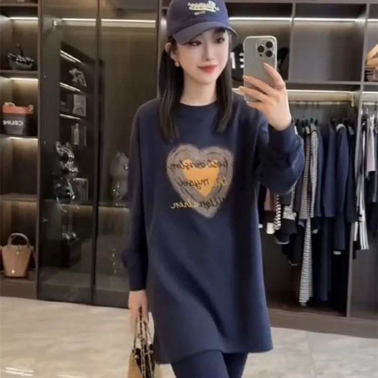纯欲慵懒风女装宽松显瘦遮肉减龄印花爱心字母卫衣百搭洋气上衣潮