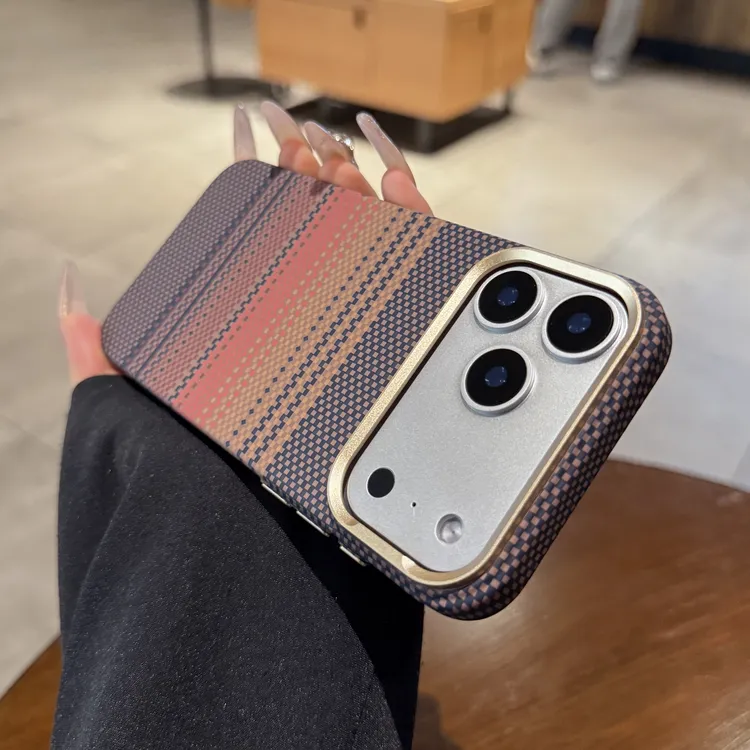 日落橙适用苹果17promax手机壳碳纤维纹高级感男士Magsafe磁吸女