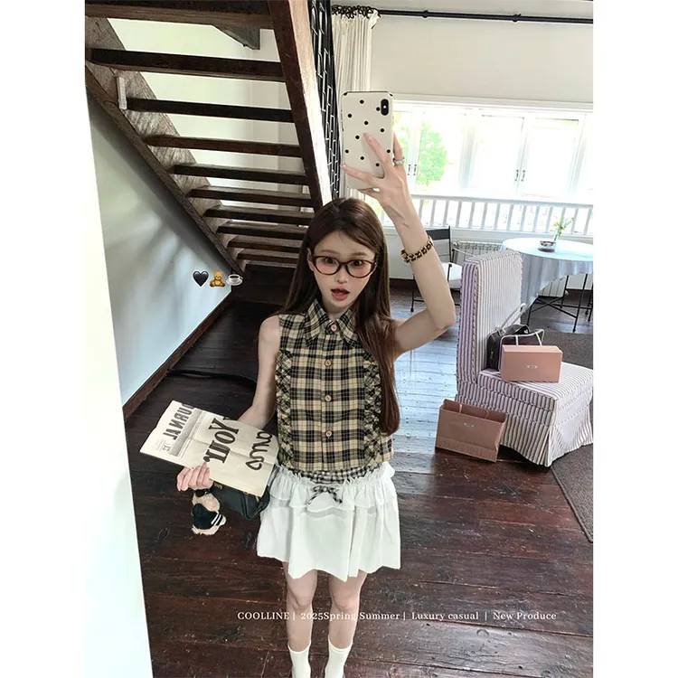 2025新款夏日穿搭今年流行女装减龄小个子格子上衣短裙两件套装女