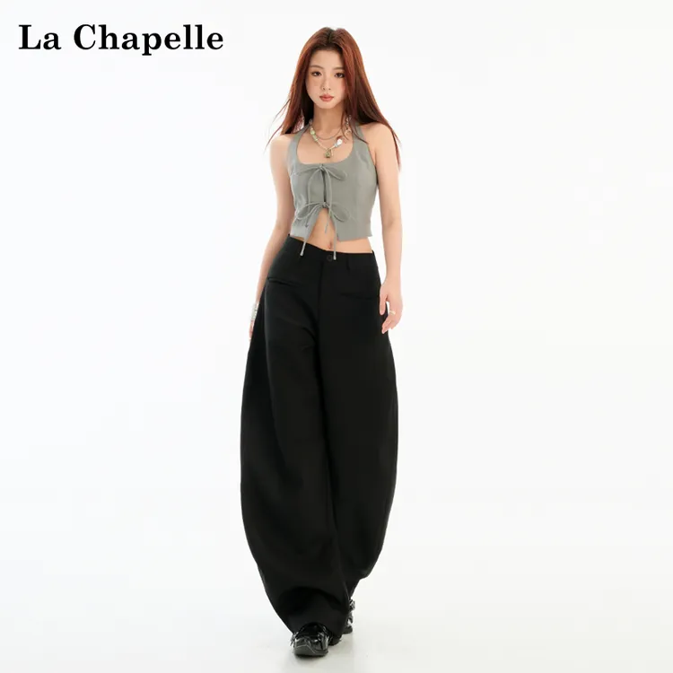 【拉夏贝尔】垂感弯刀西裤男女同款宽松阔腿高腰休闲裤子西装